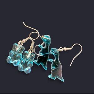 Blue Dinosaur and Bear Earrings